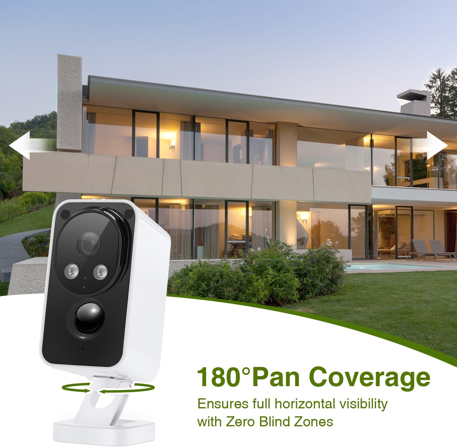 Security Cameras Wireless Outdoor 180° Pan Rotate 2K Color Night Vision Cameras for Home Security Motion Detection Siren 2-Way Talk Battery Powered IP65 Waterproof 2.4GHz WiFi Cloud/SD Storage 2-Pack