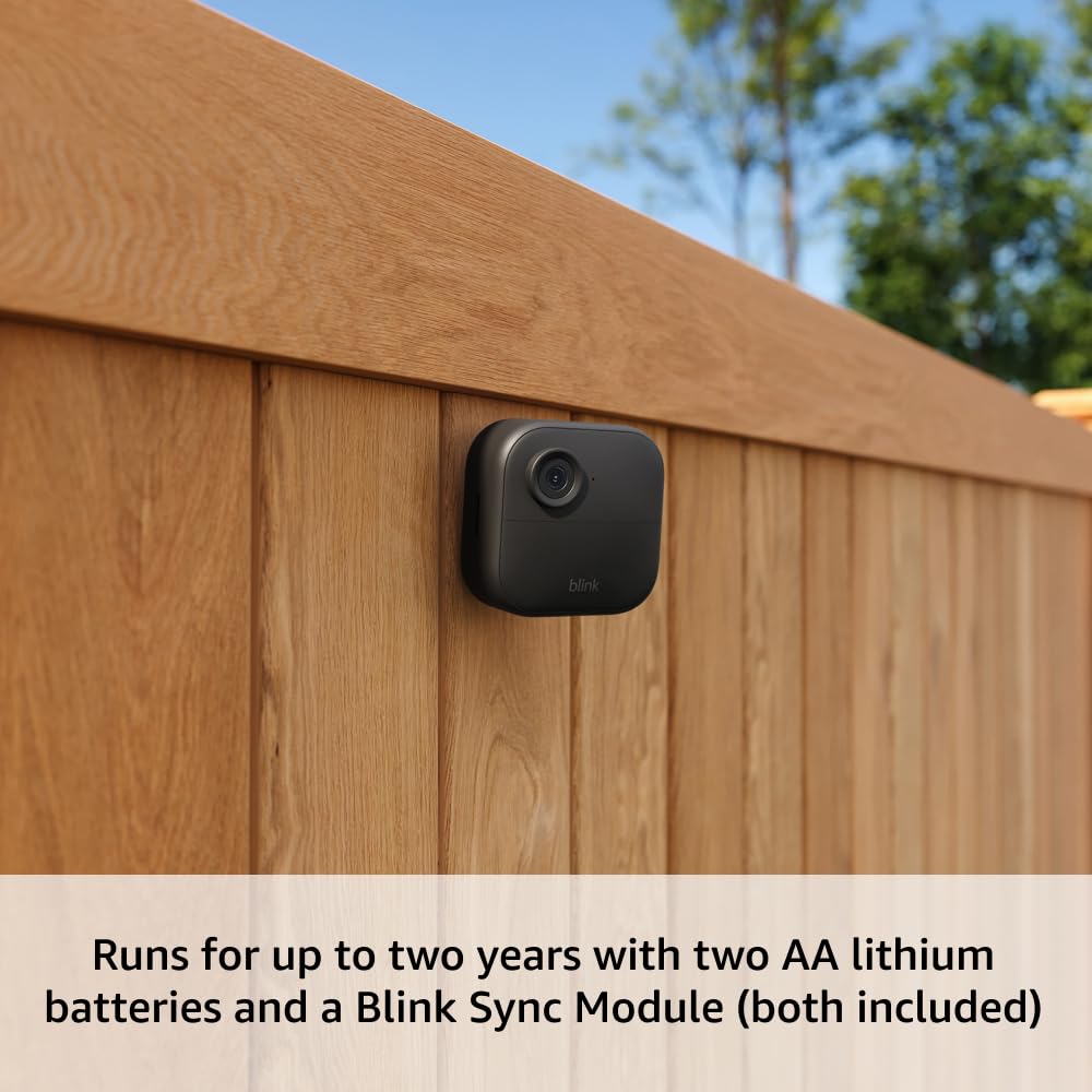 Blink Outdoor 4 (newest model) – Wireless smart security camera, two-year battery life, 1080p HD day and infrared night live view, two-way talk. Sync Module Core included – 5 camera system