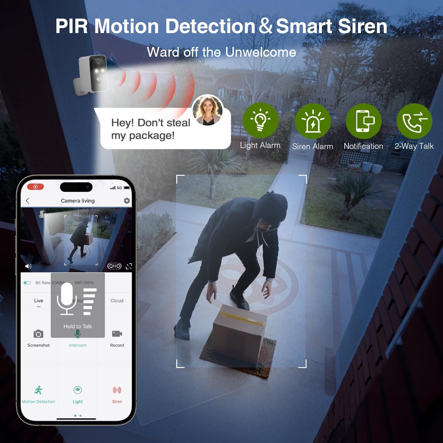 Security Cameras Wireless Outdoor 180° Pan Rotate 2K Color Night Vision Cameras for Home Security Motion Detection Siren 2-Way Talk Battery Powered IP65 Waterproof 2.4GHz WiFi Cloud/SD Storage 2-Pack